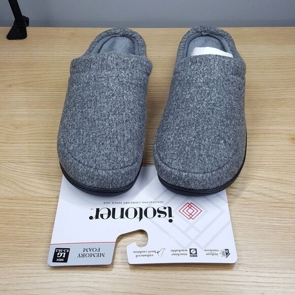ISOTONER Slippers Mens Size 9.5 10.5 Gray Slip On Plush Cozy Memory Foam - Picture 1 of 6